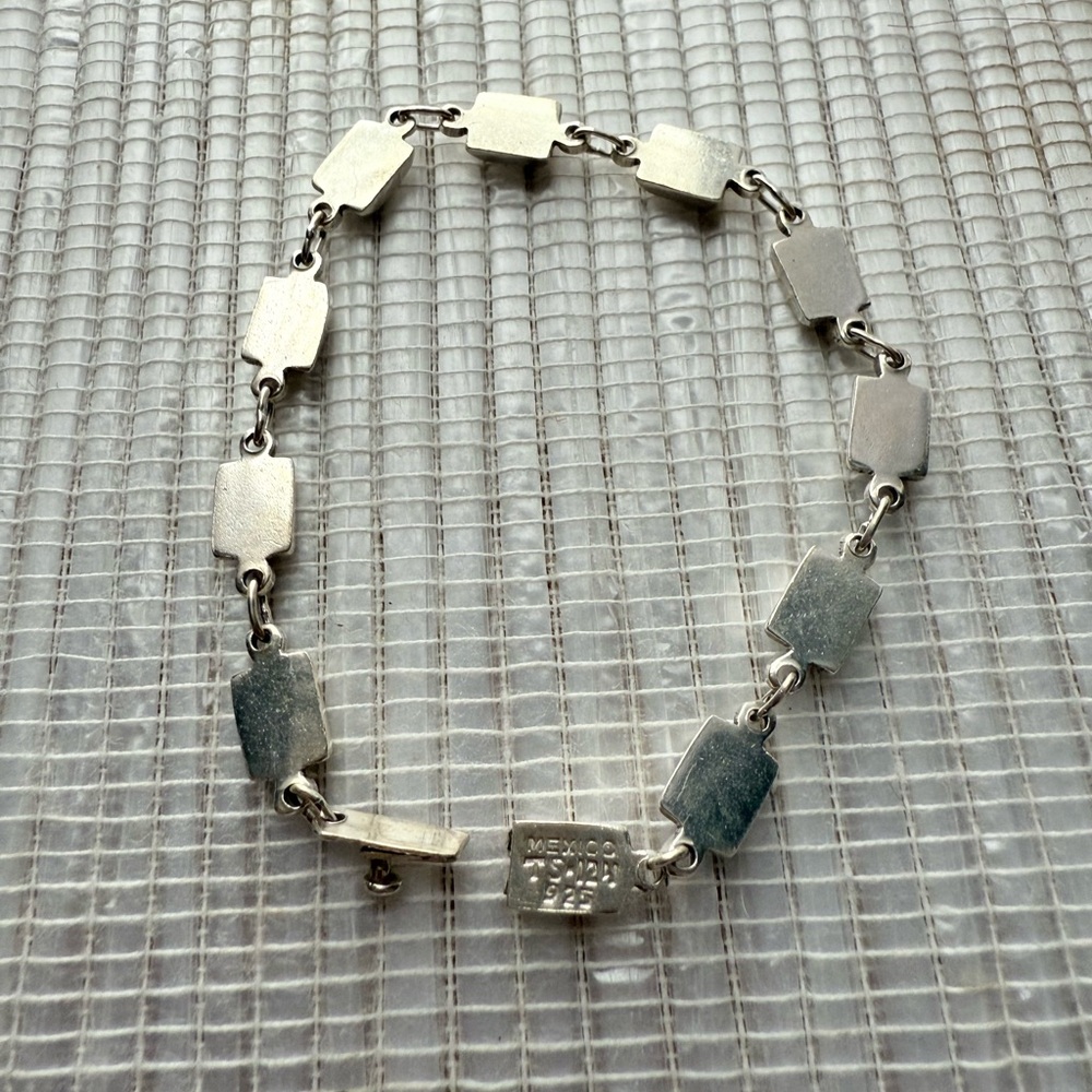 Authentic Taxco Sterling Silver & Turquoise Link Bracelet – 7.5” / 11g - Picture 4 of 8